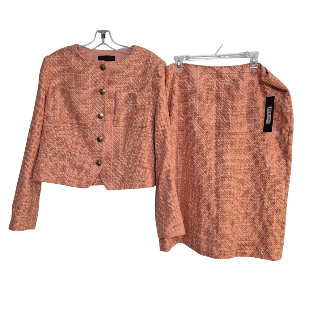 Donna Karan Suit Womens 16 Pink Tweed Jacket Pencil Skirt Professional NWT Retro